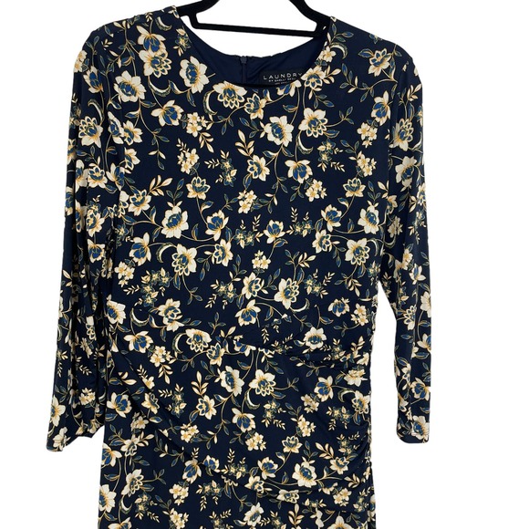 Laundry by Shelli Segal Floral High Neck Slit 3/4 Sleeve Midi Dress Navy 12 - Picture 3 of 8